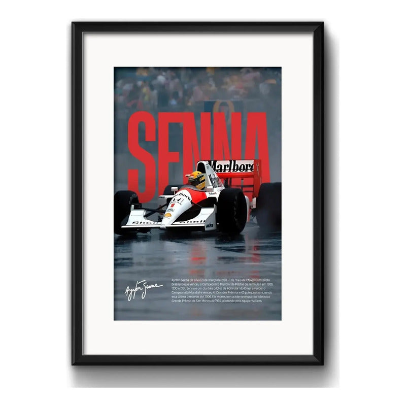 Cuadro Ayrton Senna Formula 1 Signature 53x43cm Con Paspartú Marco Negro