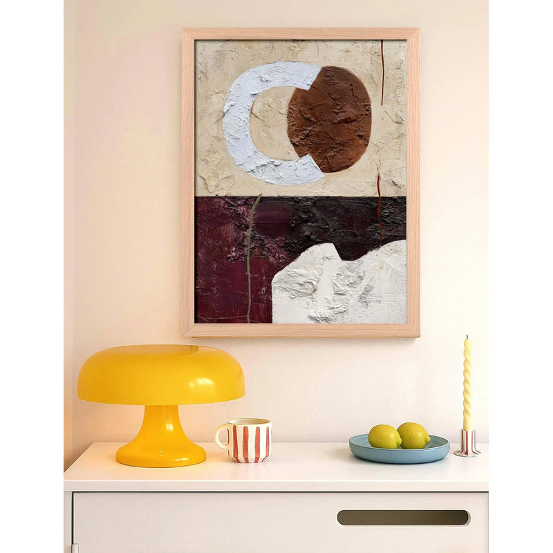 Cuadro Dormitorio Living Boho Abstracto B1 Tono Terroso Oak Marco Marrón Claro