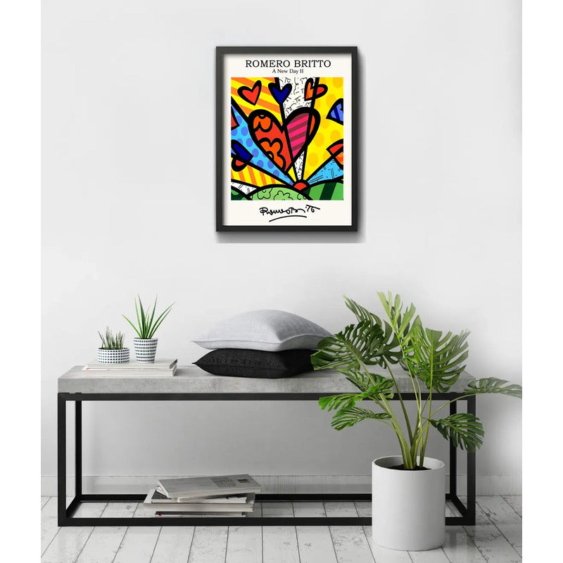 Cuadro Romero Britto Pop Art Un Nuevo Dia Corazon Living Marco Negro