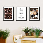Set 3 Cuadros Café Guía Visual Recetas Bebidas Coffee Cocina Marco Negro