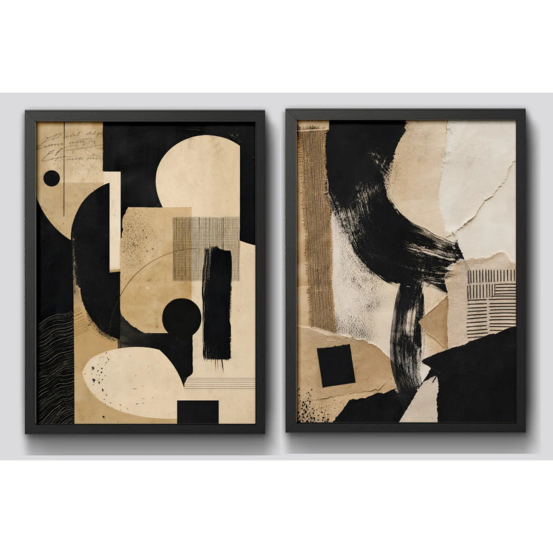 Set 2 Cuadros Boho Arte Abstracto Texturas Living 53x43cm Marco Negro
