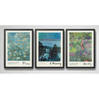 Set 3 Cuadros Living Dormitorio Monet Gogh Munch Obras Arte Marco Negro