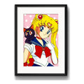 Cuadro Sailor Moon Luna Anime Mangá Decoracion Con Paspartú Marco Negro
