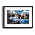 Cuadro Elefantes Lavadero Auto Arte Decoracion Con Paspartú Marco Negro