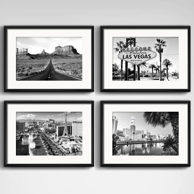 Set 4 Cuadros Las Vegas Nevada Casino Paisajes Con Paspartú