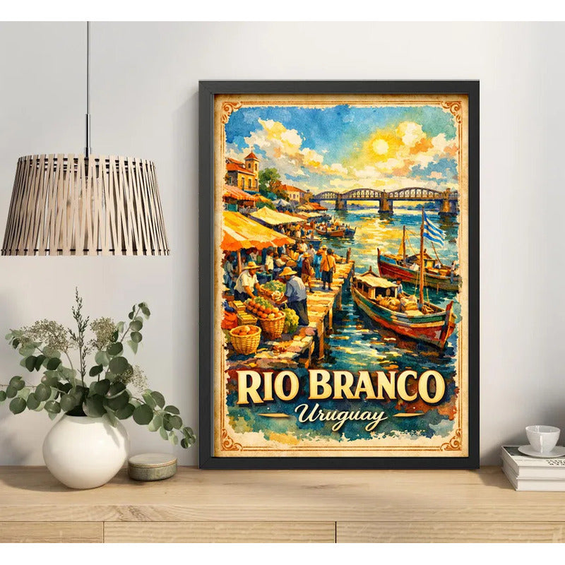 Cuadro Rio Branco Frontera Brasil Yaguarón Retro Uruguay Marco Negro