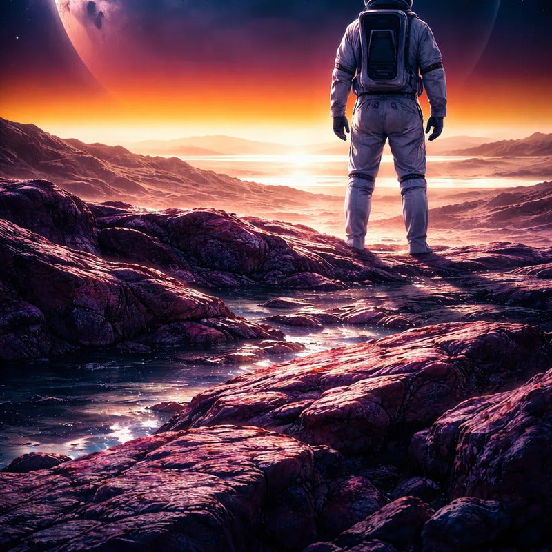Cuadro Astronauta Caminando Planeta Luna Espacio Nasa Arte Marco Negro