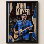 Cuadro John Mayer Signature Arte Rock Pop Guitarrista Marco Negro