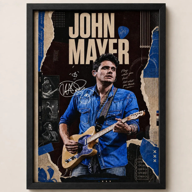 Cuadro John Mayer Signature Arte Rock Pop Guitarrista Marco Negro