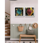 Set 2 Cuadros Living Dormitorio Flores Detalles Oro 33x33cm Marco Blanco
