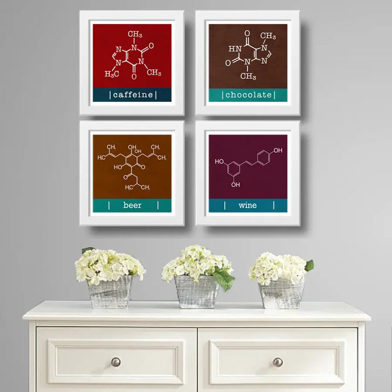 Set 4 Cuadros Formula Quimica Café Vino Chocolate Cerveza
