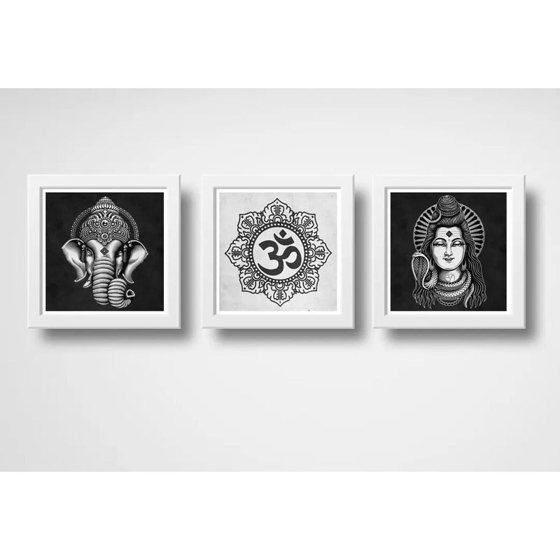 Set 3 Cuadros Hindu Ganesha Om Shiva Lotus Yoga Meditacion