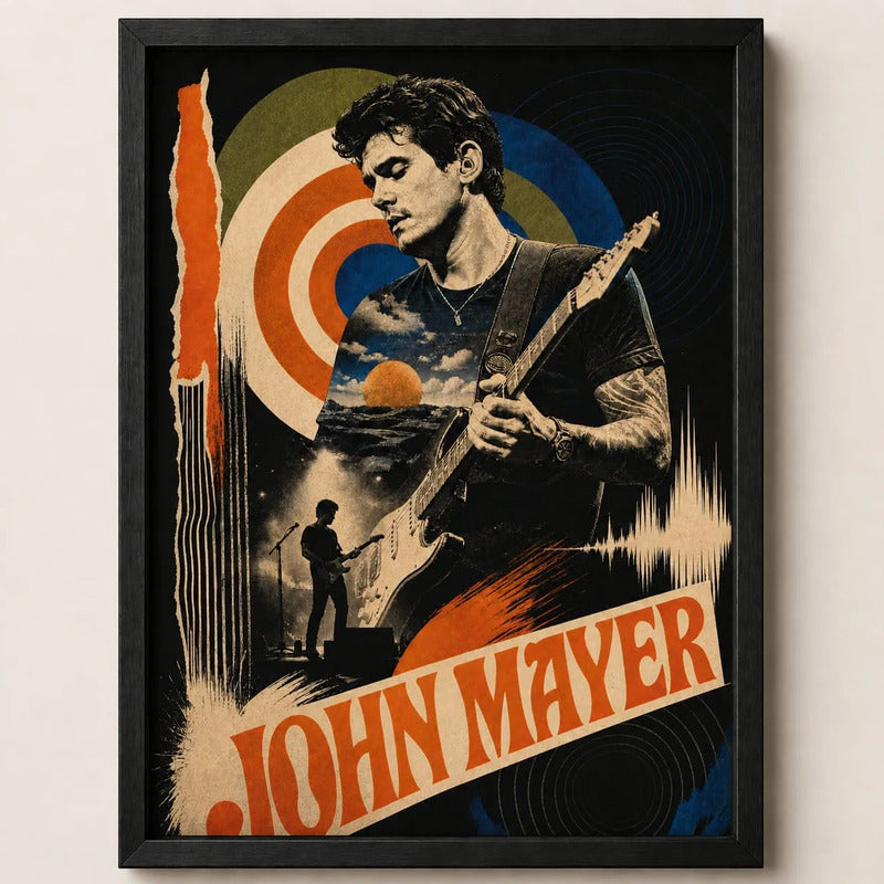 Cuadro John Mayer Estilo Psicodélico Rock Pop Guitarrista Marco Negro