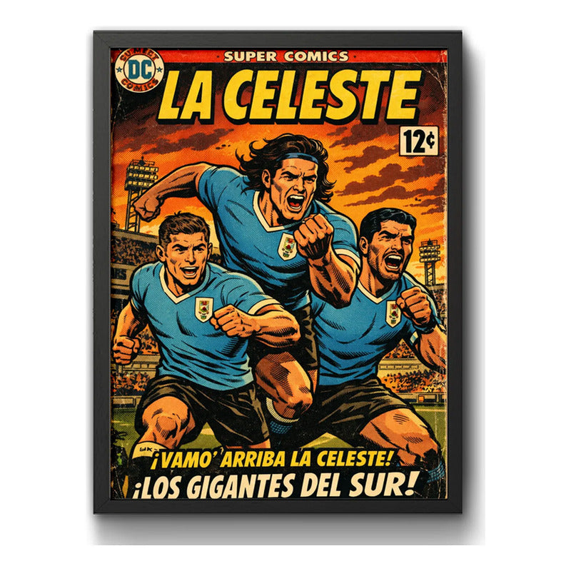 Cuadro La Celeste Comics Uruguay Fútbol Jugadores Deporte Marco Negro