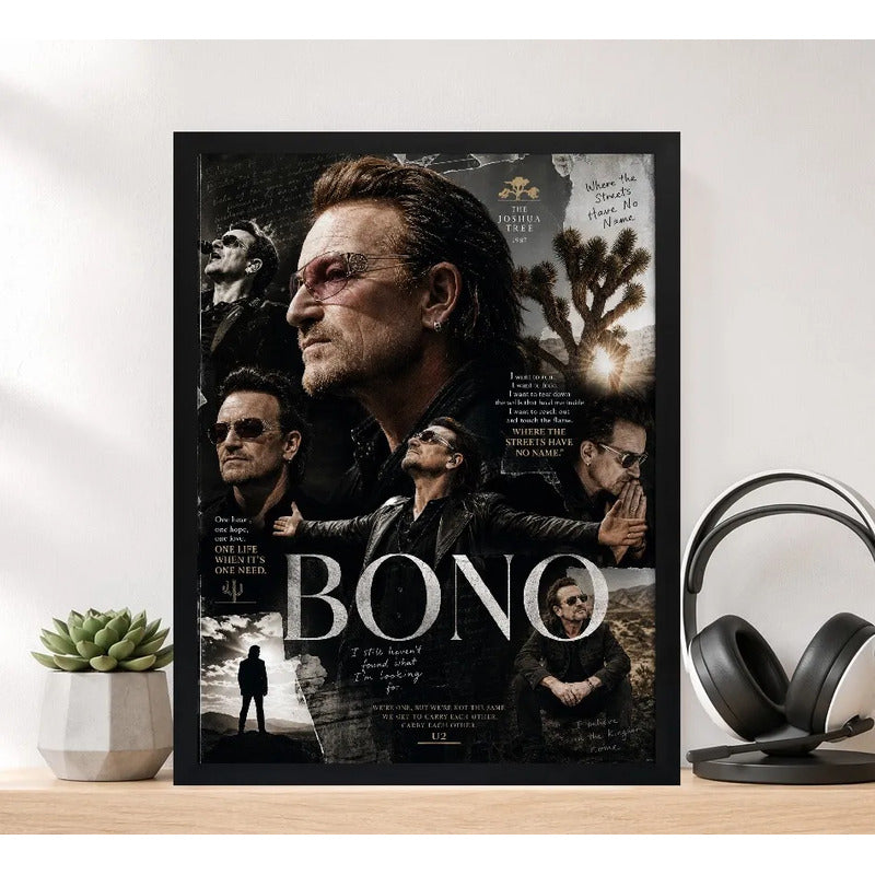 Cuadro Bono Vox U2 Banda Rock The Joshua Tree Arte Vintage Marco Negro