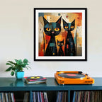 Cuadro 3 Gatos Negros Arte Abstracto Decoracion - 33x33cm Marco Negro