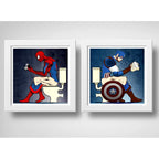 Set 2 Cuadros Spiderman Capitán America Baño Héroe Comics