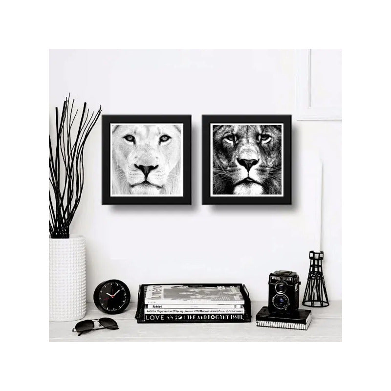 Set 2 Cuadros Leon Blanco Leones Sabiduría Animal Decoracion