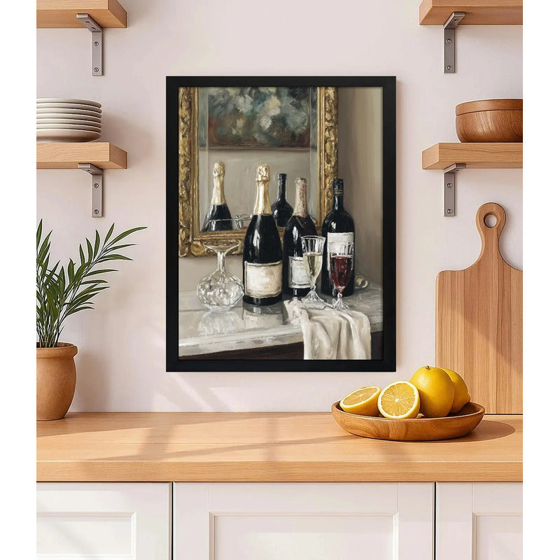 Cuadro Brindis Elegant Vino Champagne Arte Cocina Decoracion Marco Negro