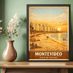 Cuadro Montevideo Playa De Pocitos Rambla Mar Retro Uruguay Marco Negro