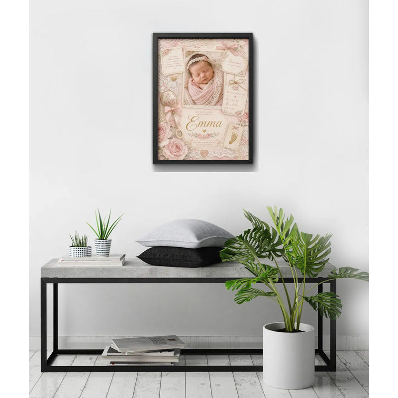 Cuadro Personalizado Nacimiento De Bebe Detalles Arte Regalo Modelo 3 Negro