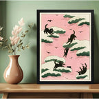 Cuadro Para Dormitorio Gatos En Nubes Rosa Suave Decoracion Marco Negro
