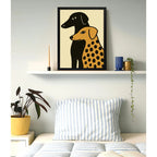 Cuadro Dormitorio Living Duo Canino Tonos Neutros Beige Marco Negro