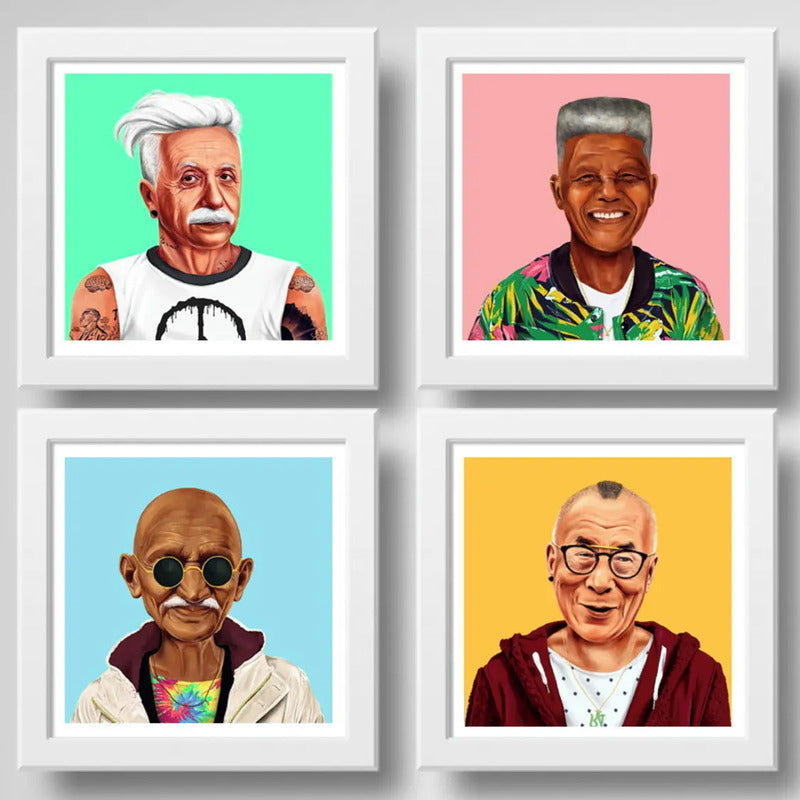Set 4 Cuadros Einstein Mandela Gandhi Dalai Pop Art Hipster