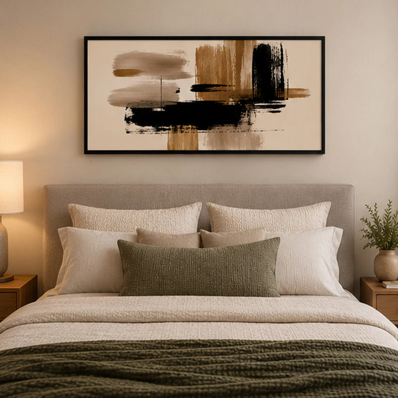 Cuadro Dormitorio Living Boho Abstract Trazos Audaces Grande Marco Negro