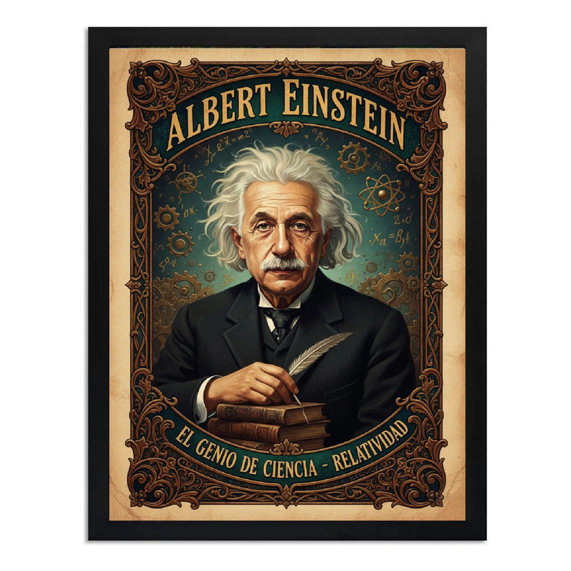 Cuadro Albert Einstein Vintage Físico Cientifico Decoracion Marco Negro