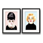 Set 2 Cuadros Gatas Marilyn Monroe Audrey Hepburn Paspartu