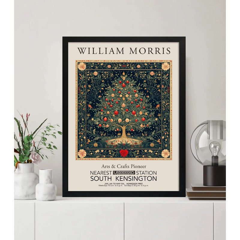 Cuadro Decoracion Arbol Navidad William Morris Navidena 2 Marco Negro