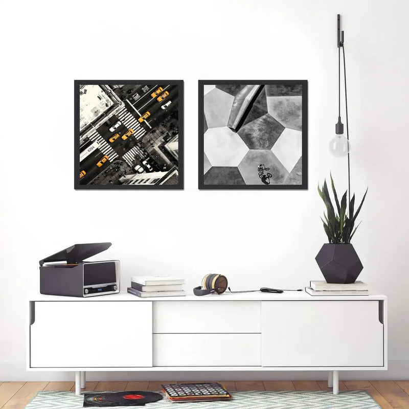 Set 2 Cuadros Arquitectura Moderna Edificio Proyecto 33x33cm Escena Urbana Con Marco Negro