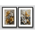 Set 2 Cuadros Flores Tonos Dorados Plateados B2 Con Paspartú 53x43cm Cada Cuadro Negro