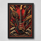 Cuadro Guitarra Fender Strato Rock Arte Japones Efecto 3d Marco Negro