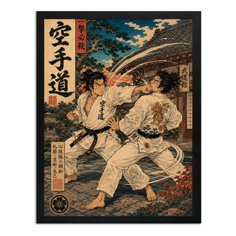Cuadro Karate Arte Marcial Japones Samurai Deporte Vintage Marco Negro