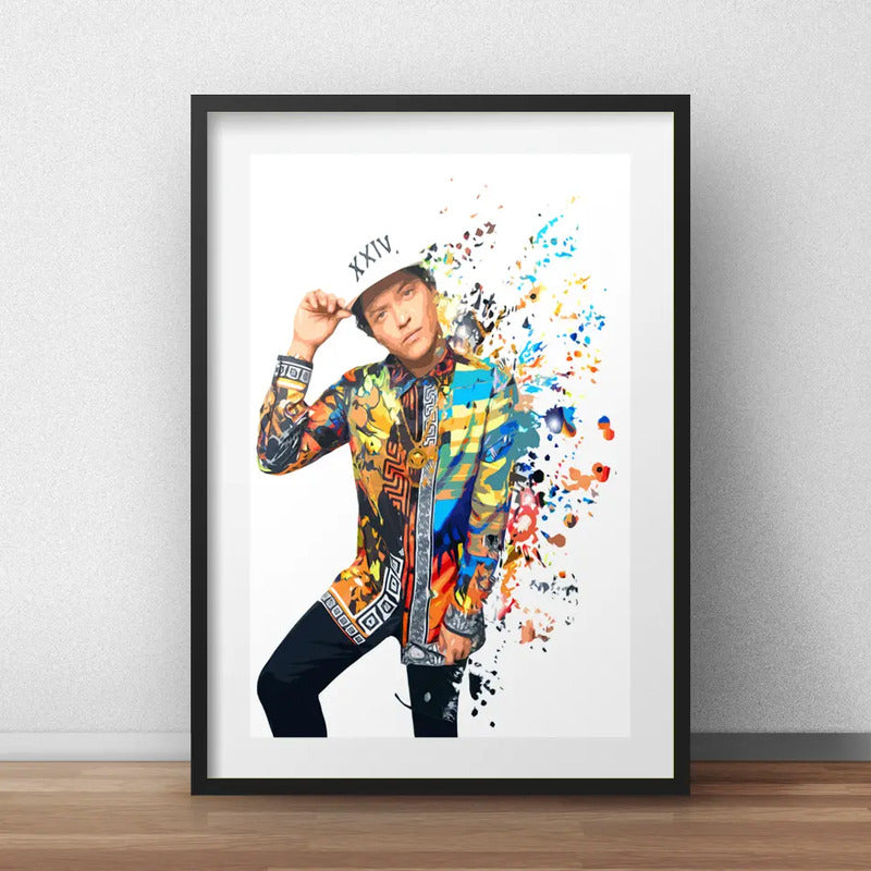 Cuadro Bruno Mars Colors Musica Decoracion Con Paspartú Marco Negro