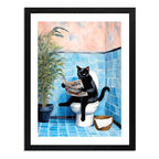 Cuadro Gato Negro Bano Arbol Arte Mascota Decoracion Moderna Marco Negro