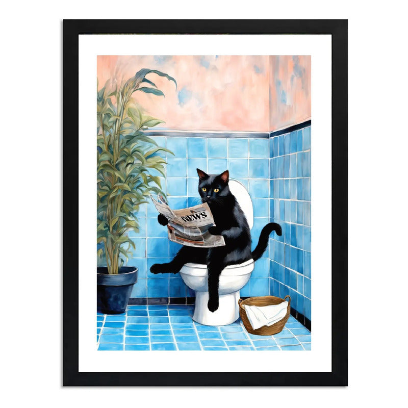 Cuadro Gato Negro Bano Arbol Arte Mascota Decoracion Moderna Marco Negro