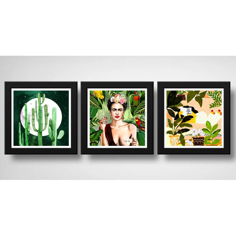 Set 3 Cuadros Frida Naturaleza Cactus Hojas Arte Botanico