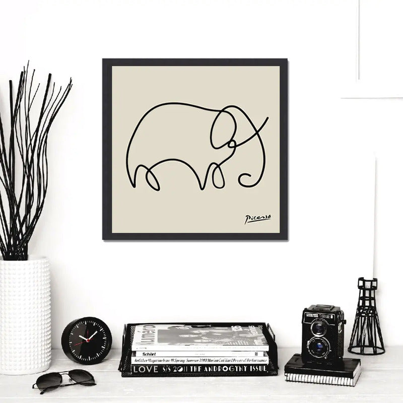 Cuadro Para Living Cocina Estudio Decoracion Moderna Nude Pablo Picasso Elefante Color Beige Con Marco Negro
