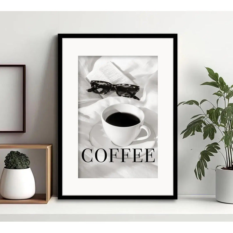 Cuadro  Coffee Café Blanco Y Negro Decoracion Con Paspartú Marco Negro