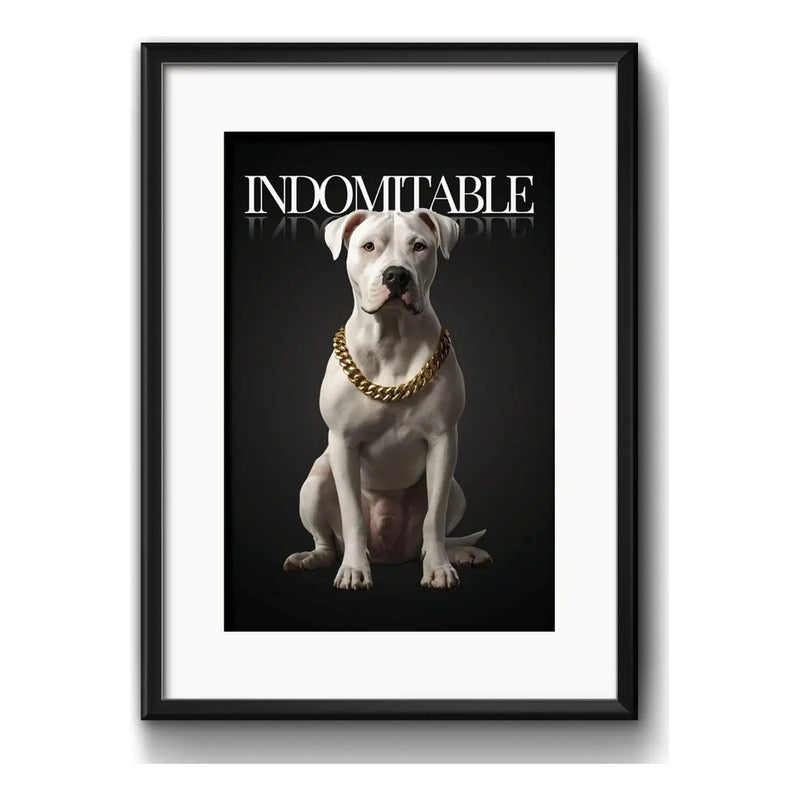 Cuadro Dogo Argentino Mastiff Perro Decoracion Con Paspartú Dogo Argentino Indomitable Indomable Con Marco Negro