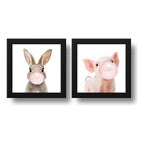 Set 2 Cuadros Conejo Chicle Cerdo Baby Animals Decoracion