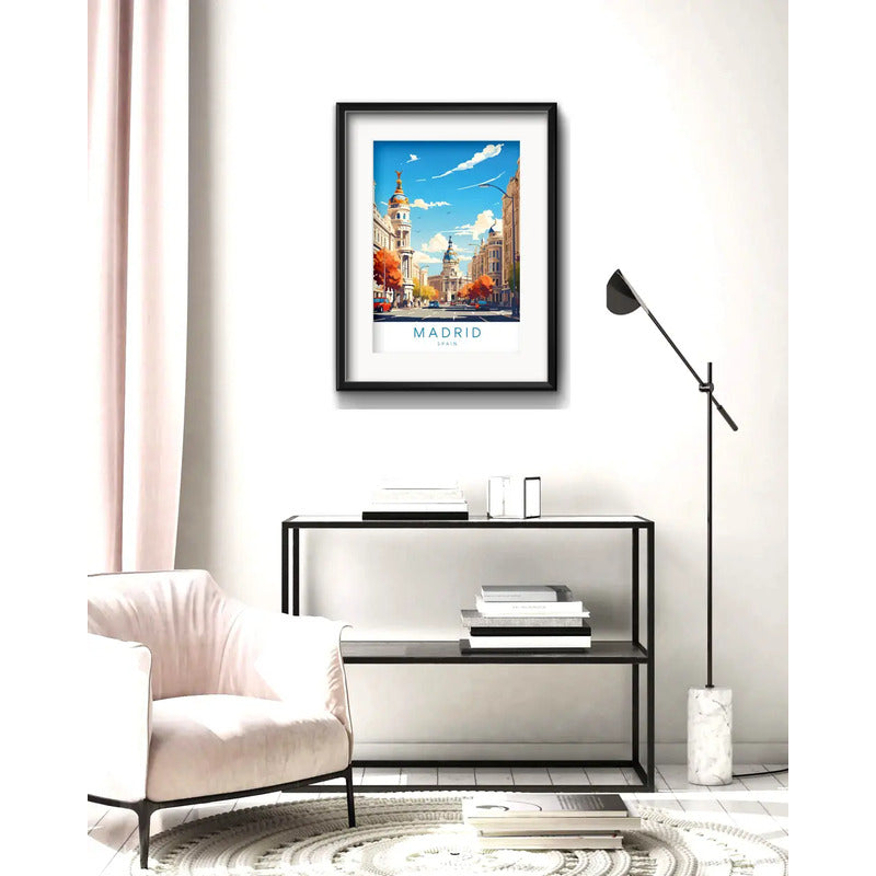 Cuadro Madrid Espana Spain Ciudad 53x43cm Con Paspartú Marco Negro