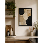 Cuadro Living Dormitorio Boho Abstracto Beige Crema Negro Marco Negro