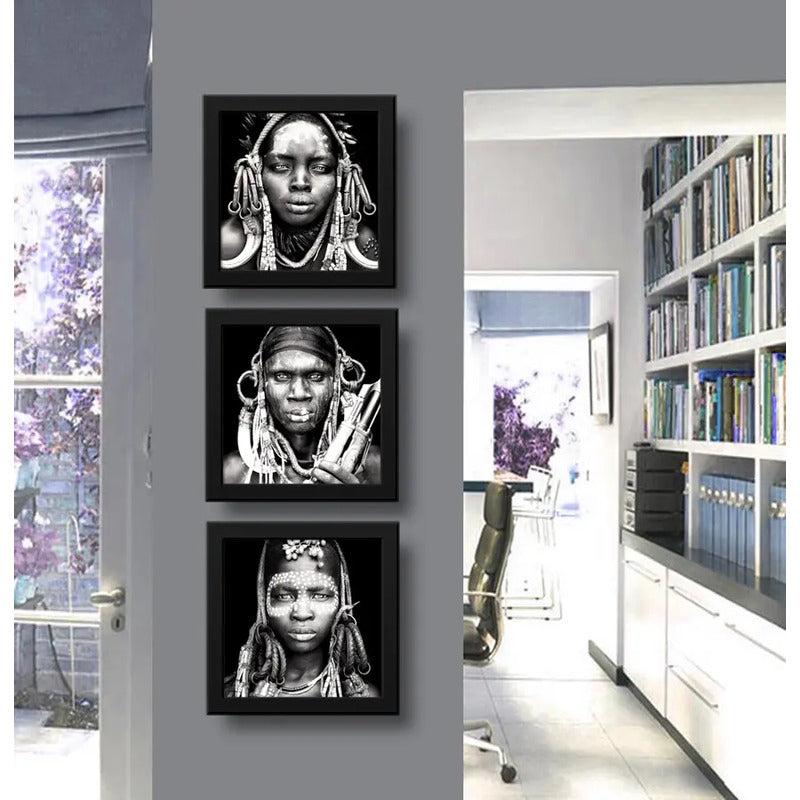 Set 2 Cuadros Africanos Blanco Y Negro Etnico Decoracion Br1
