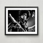 Cuadro Jimi Hendrix Blanco Y Negro Psicodélico Rock Guitarra Marco Negro
