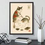 Cuadro Gato Arte Japonés Tattoo Tebori Tatuador Decoracion Marco Negro