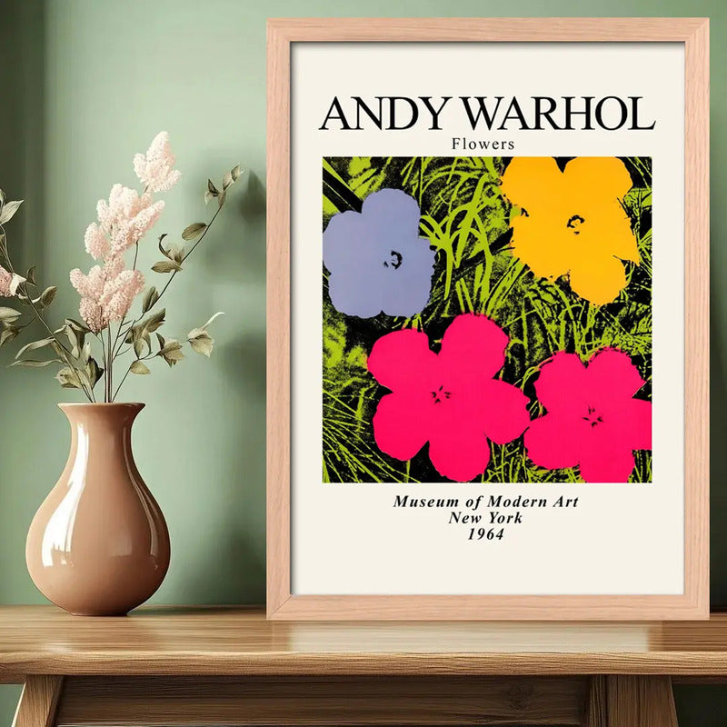 Cuadro Andy Warhol Flores Colors Pop Art Museo Marco Oak Marco Marrón Claro